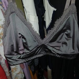 Auden Satin Lace Bralette - Dark Gray